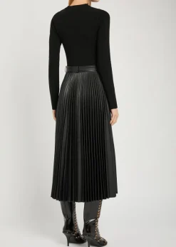 Abilene belted knit and faux leather midi dress