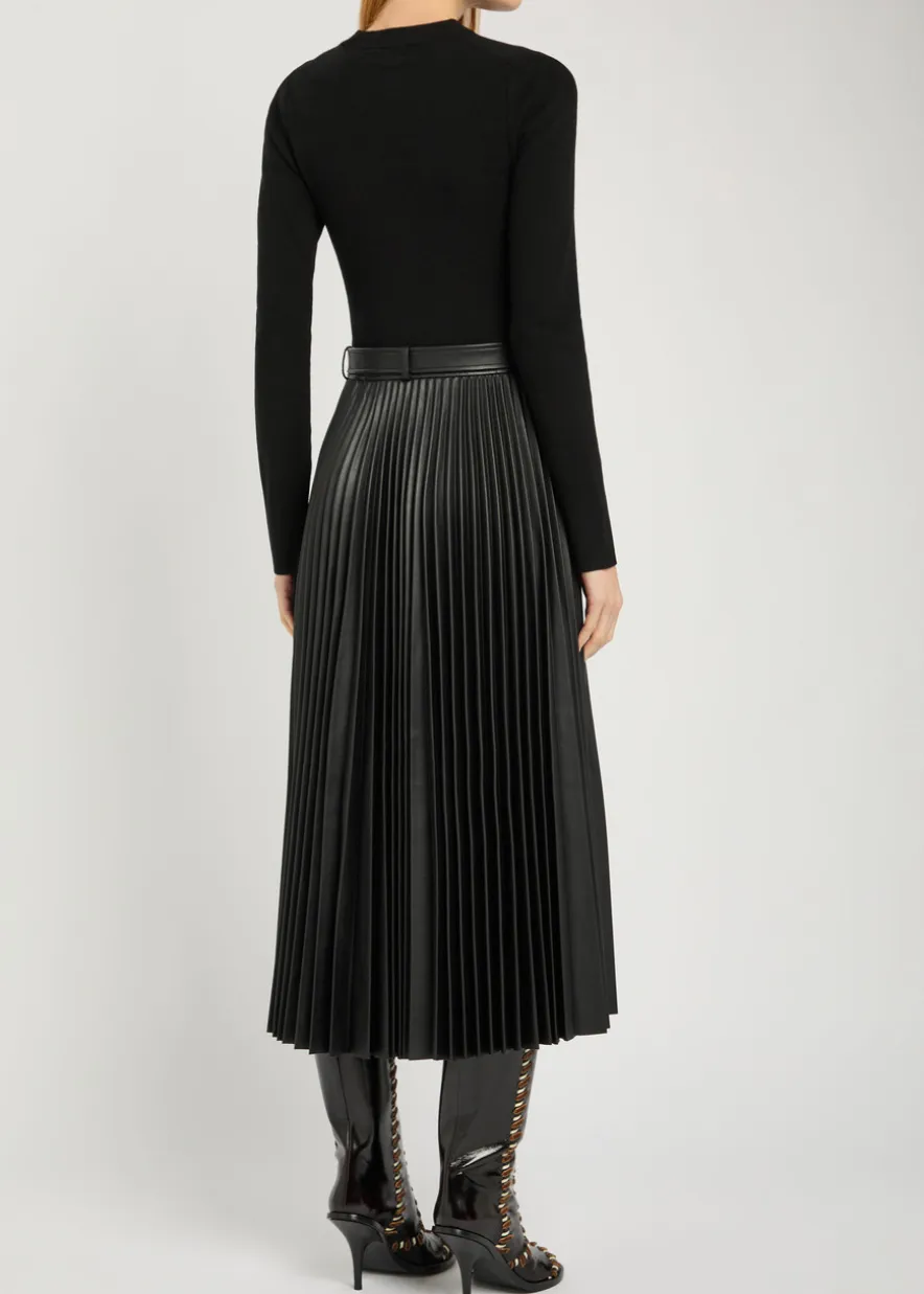 Abilene belted knit and faux leather midi dress