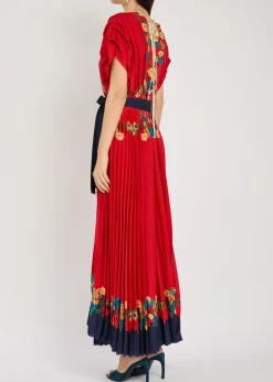Accordion floral-print crepe maxi dress