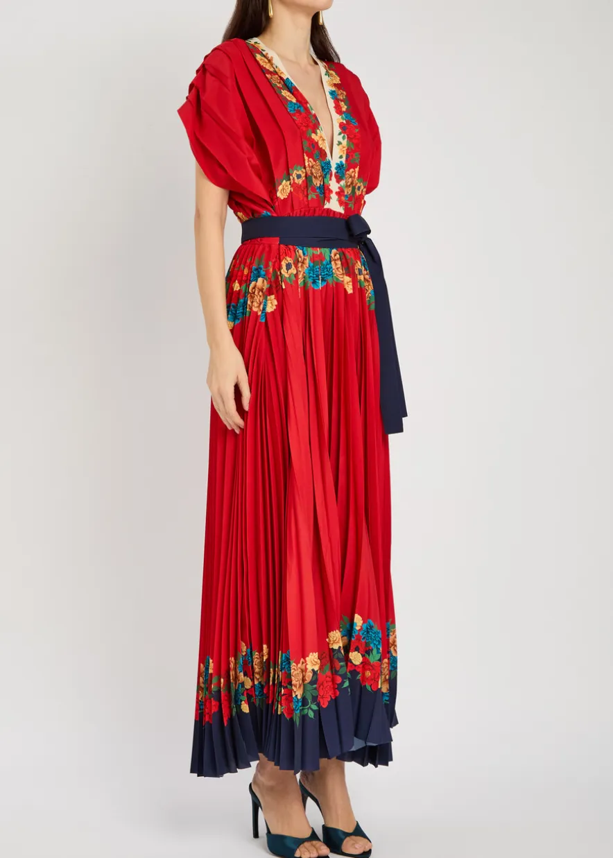 Accordion floral-print crepe maxi dress