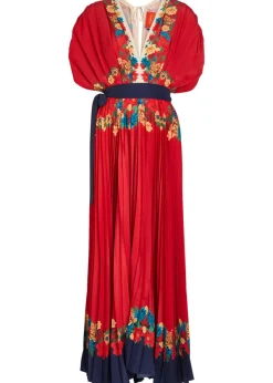 Accordion floral-print crepe maxi dress