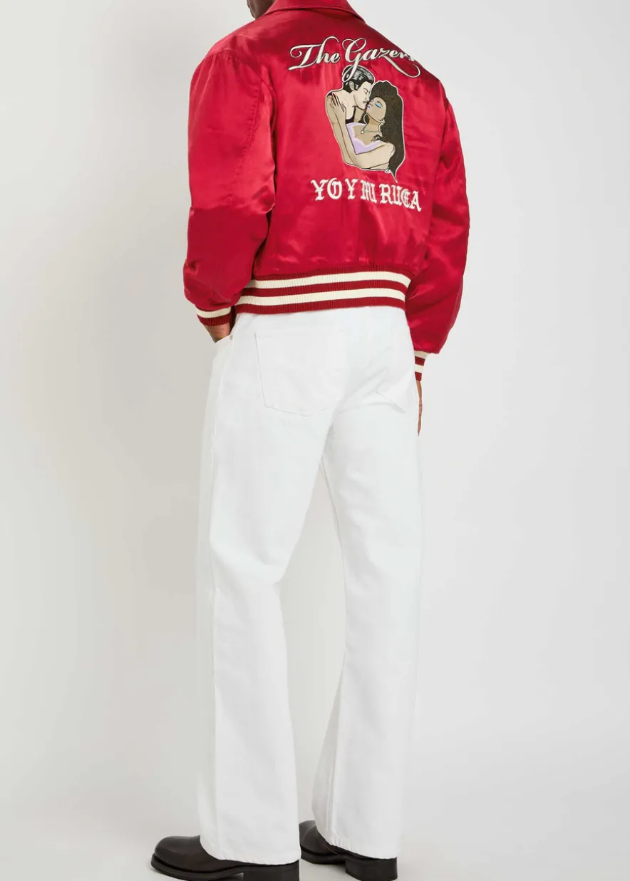 Aces embroidered satin bomber jacket