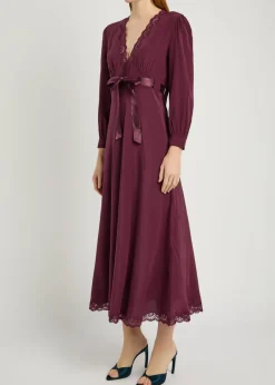 Adaline lace-trim silk-chiffon midi dress