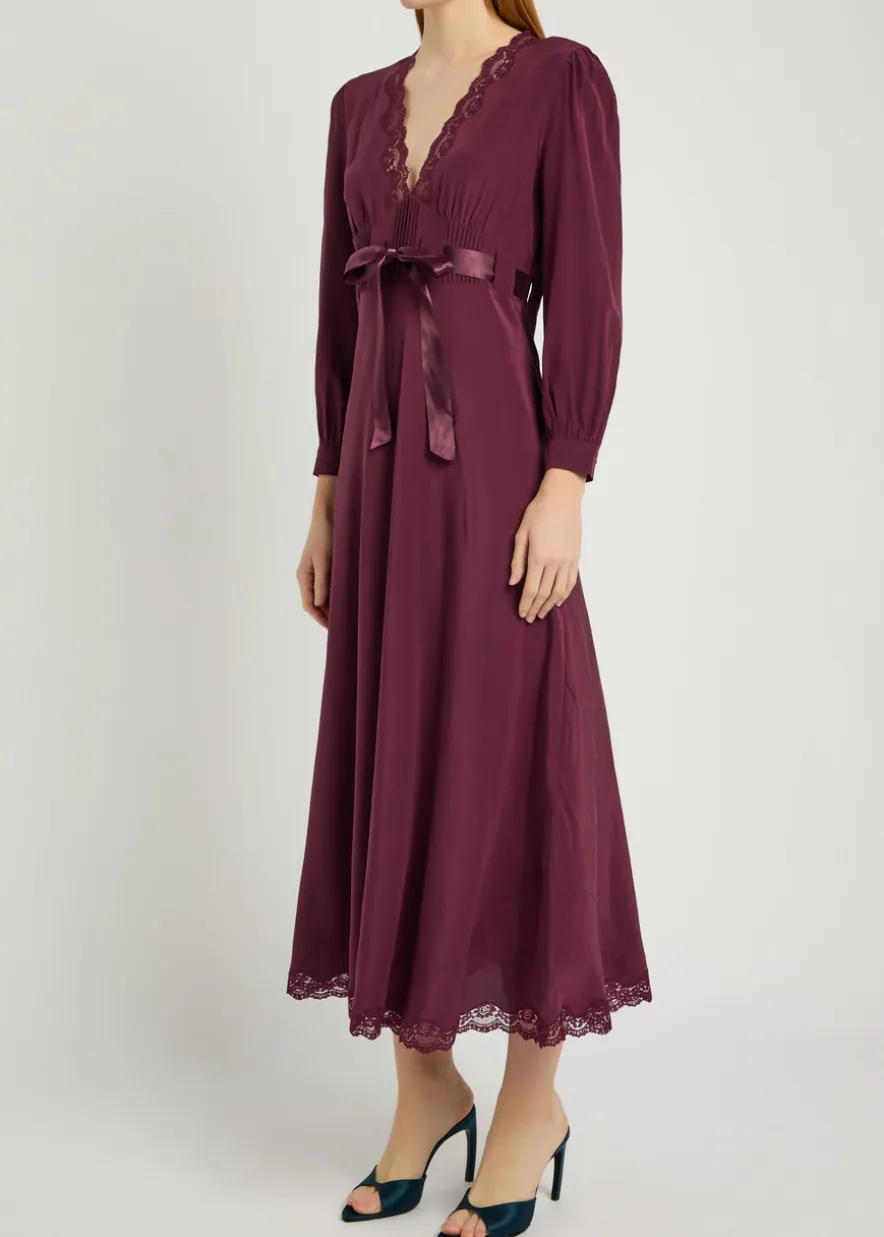 Adaline lace-trim silk-chiffon midi dress
