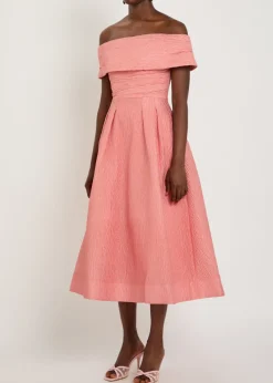 Adalyn off-the-shoulder cloqué midi dress