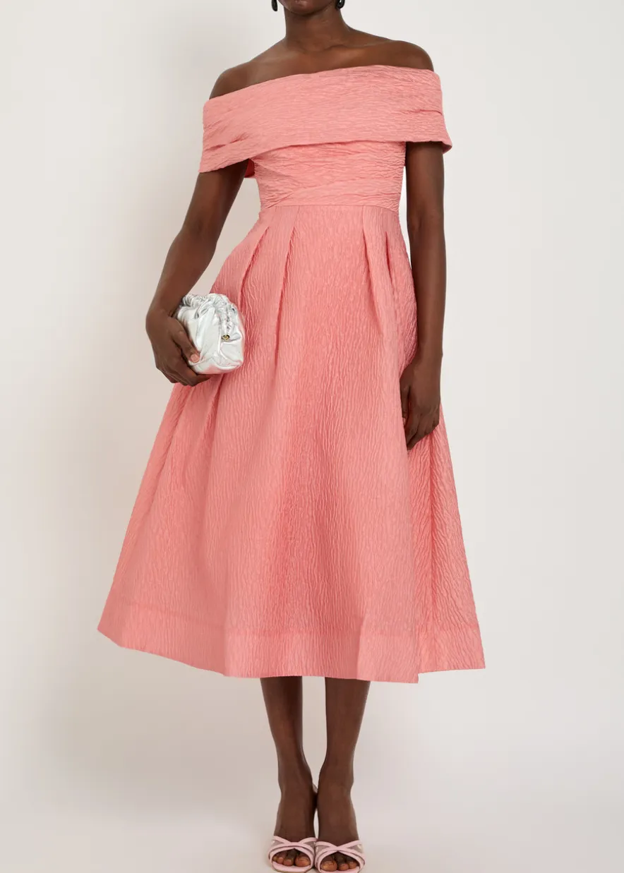Adalyn off-the-shoulder cloqué midi dress