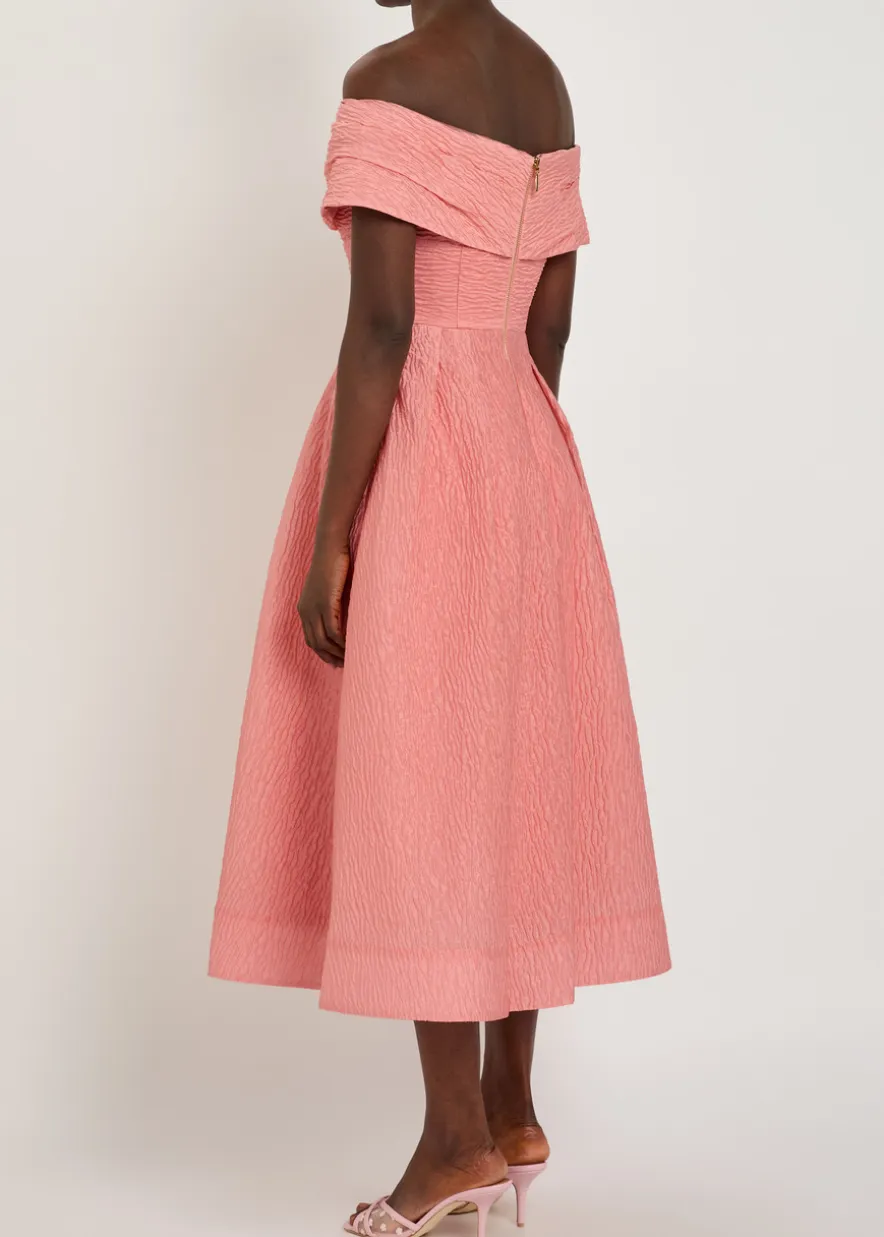 Adalyn off-the-shoulder cloqué midi dress
