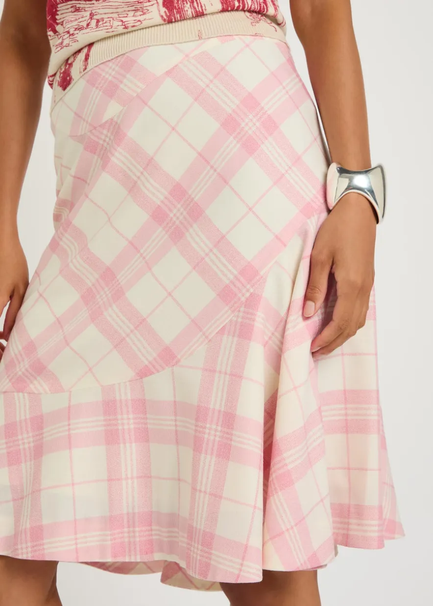 Adder plaid wool-blend crepe midi skirt
