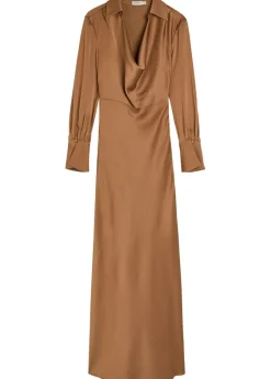 Adelle draped satin maxi shirt dress