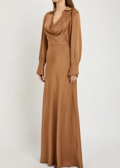 Adelle draped satin maxi shirt dress