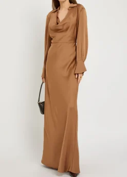 Adelle draped satin maxi shirt dress