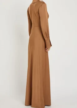 Adelle draped satin maxi shirt dress