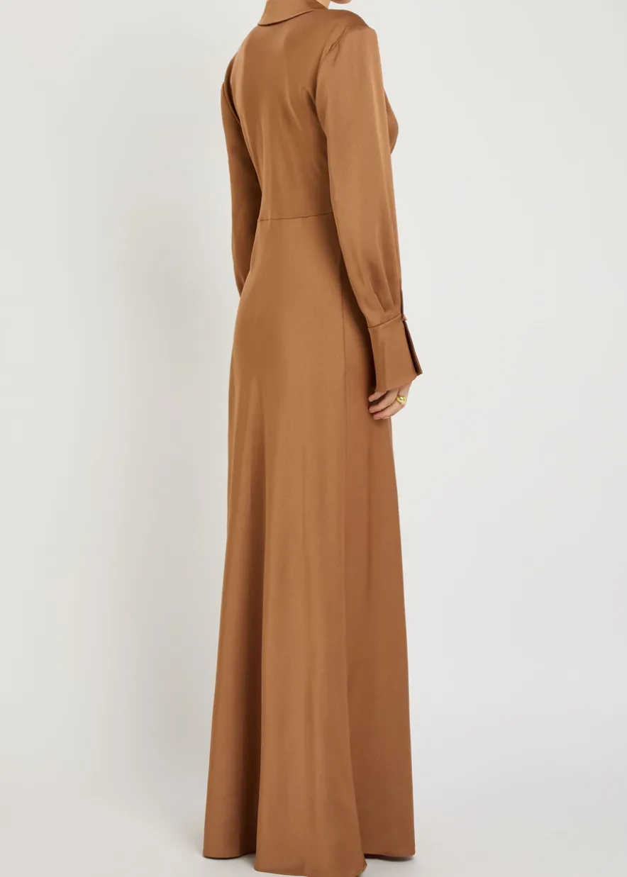 Adelle draped satin maxi shirt dress