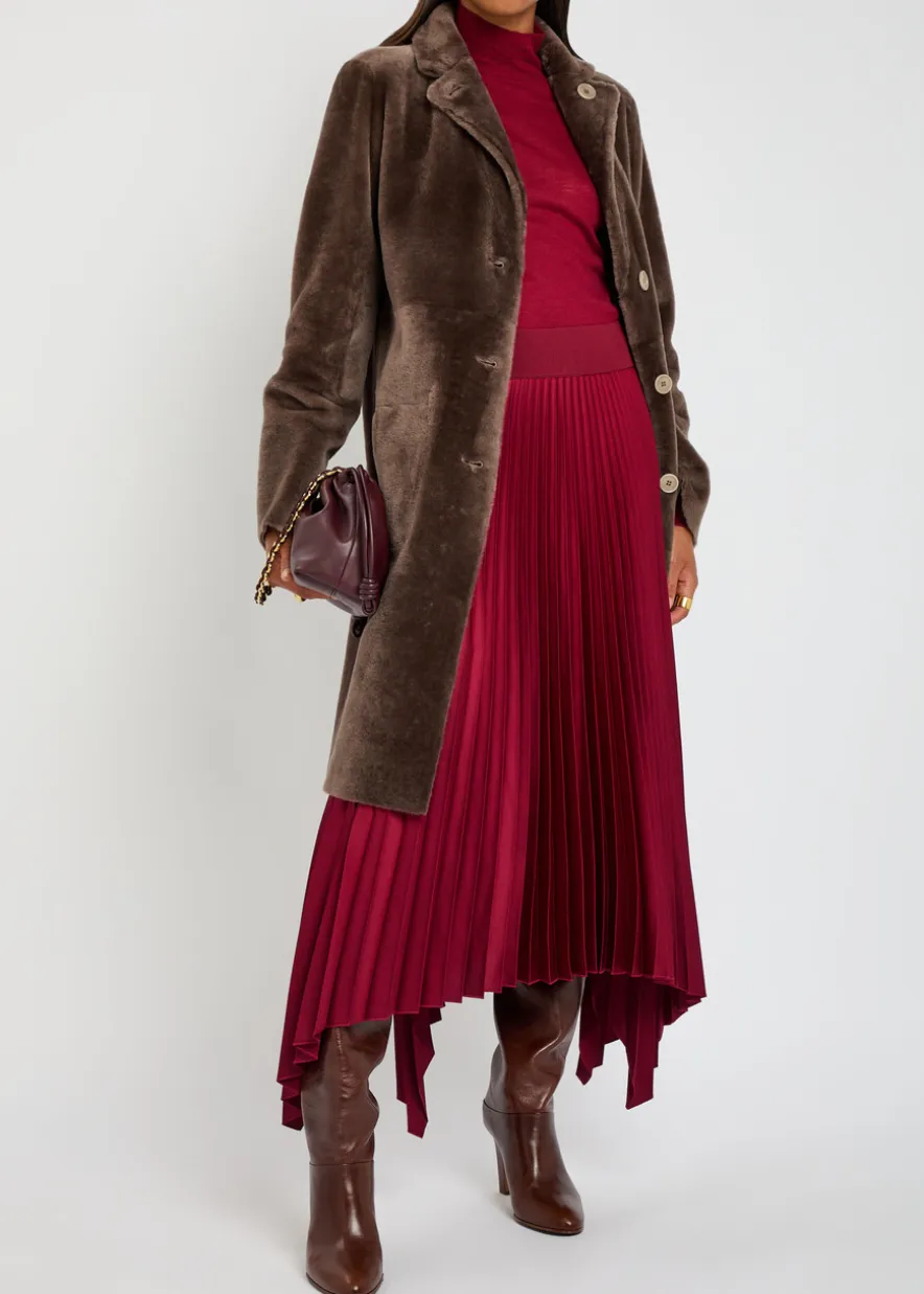 Ade plissé satin midi skirt