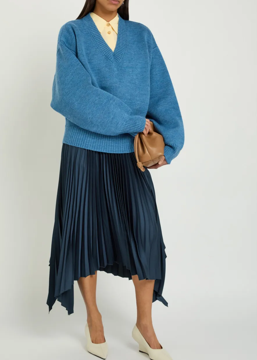 Ade plissé satin midi skirt