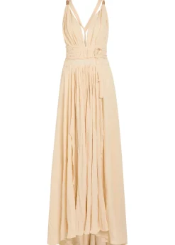 Adjustable tie halterneck cotton-blend maxi dress
