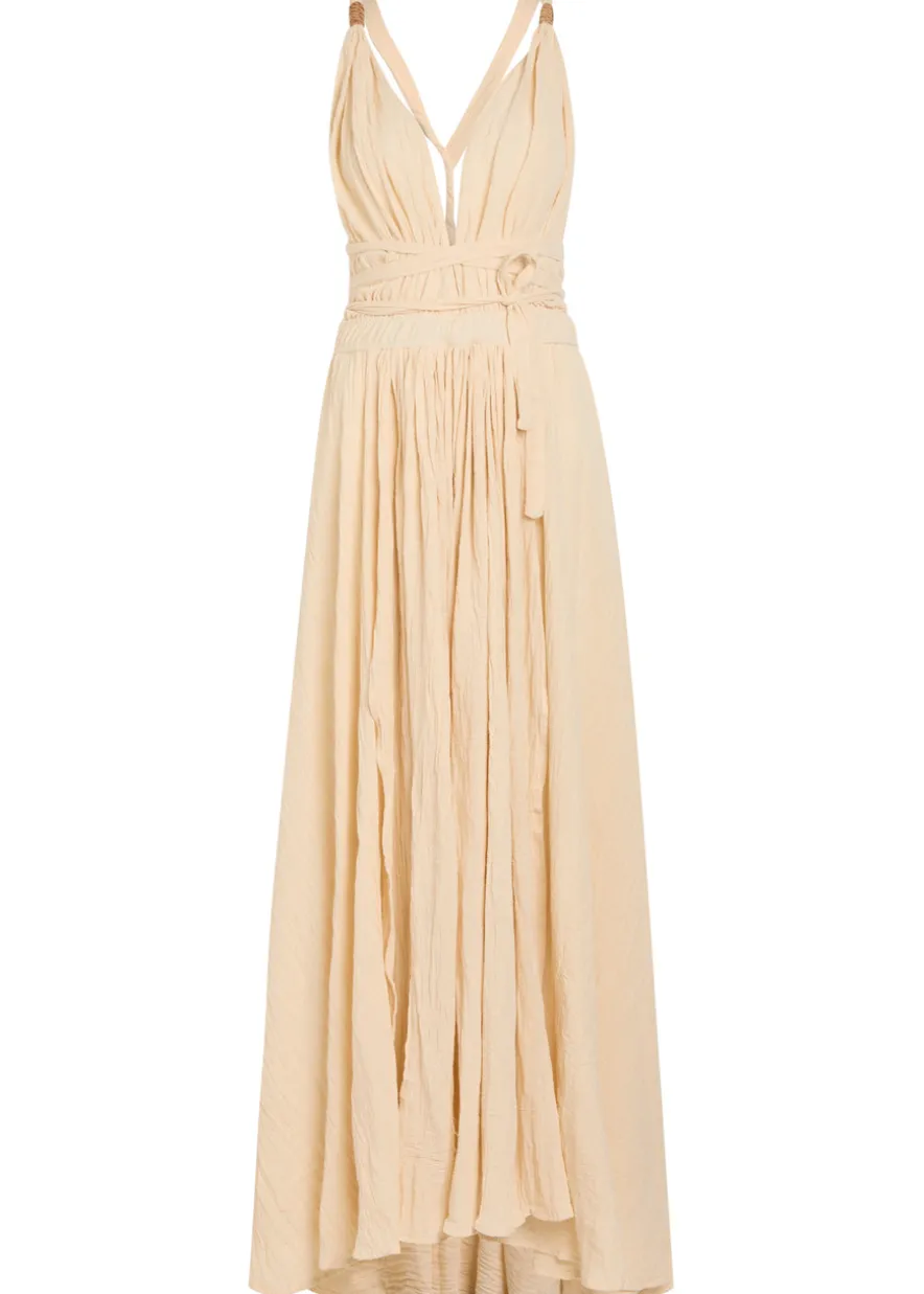 Adjustable tie halterneck cotton-blend maxi dress
