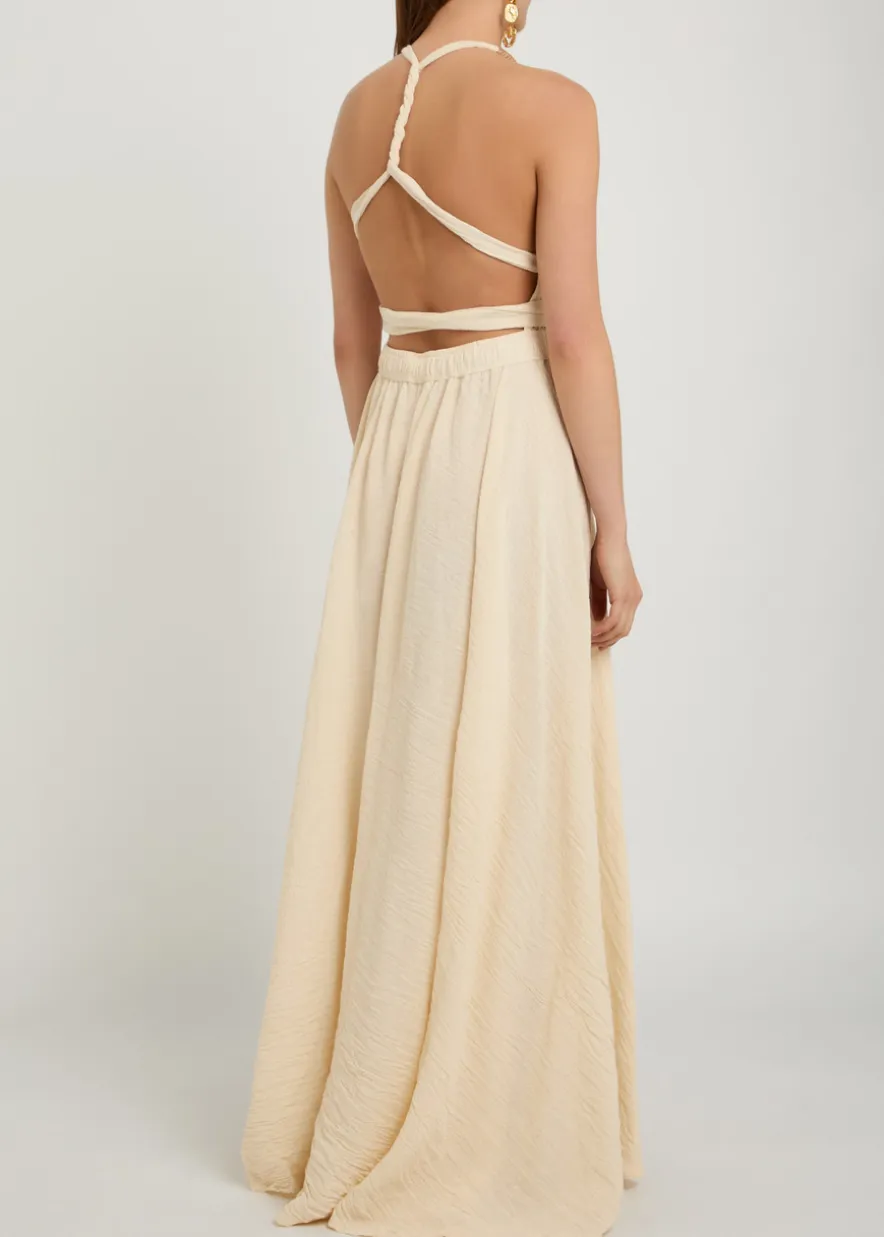 Adjustable tie halterneck cotton-blend maxi dress