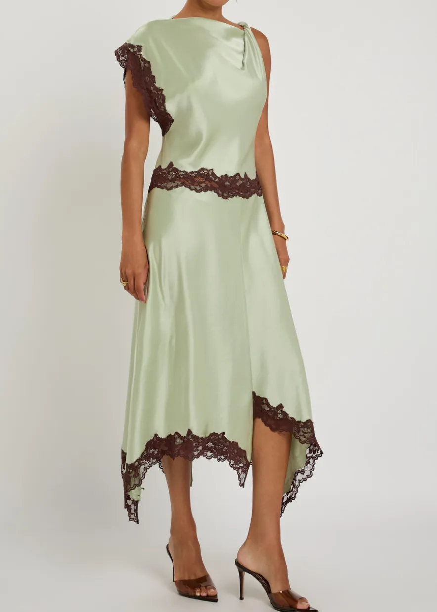 Adriana asymmetric satin midi dress