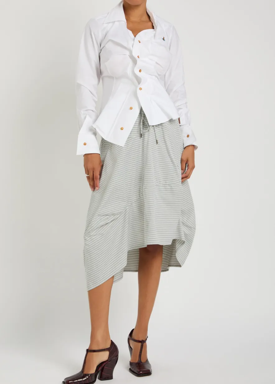 Aerodrome striped asymmetric cotton midi skirt