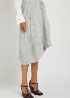 Aerodrome striped asymmetric cotton midi skirt