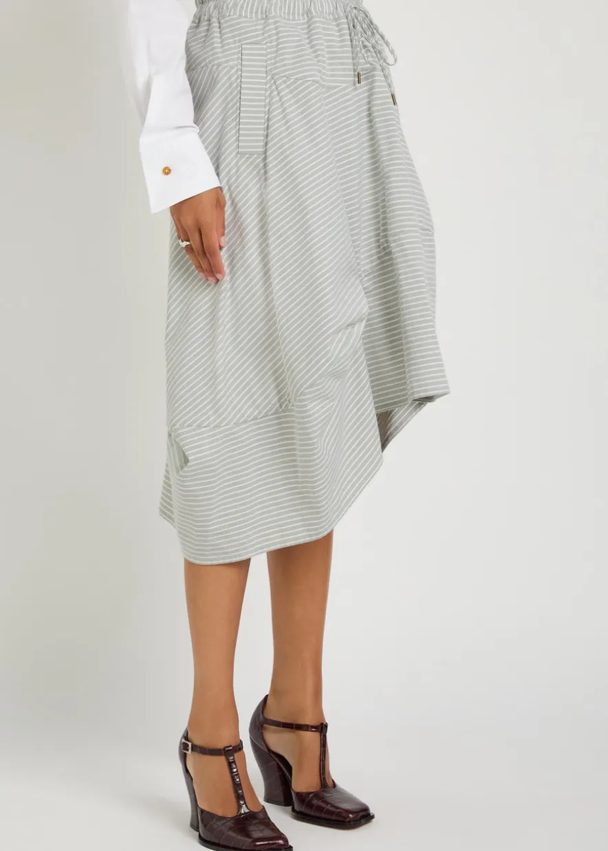 Aerodrome striped asymmetric cotton midi skirt