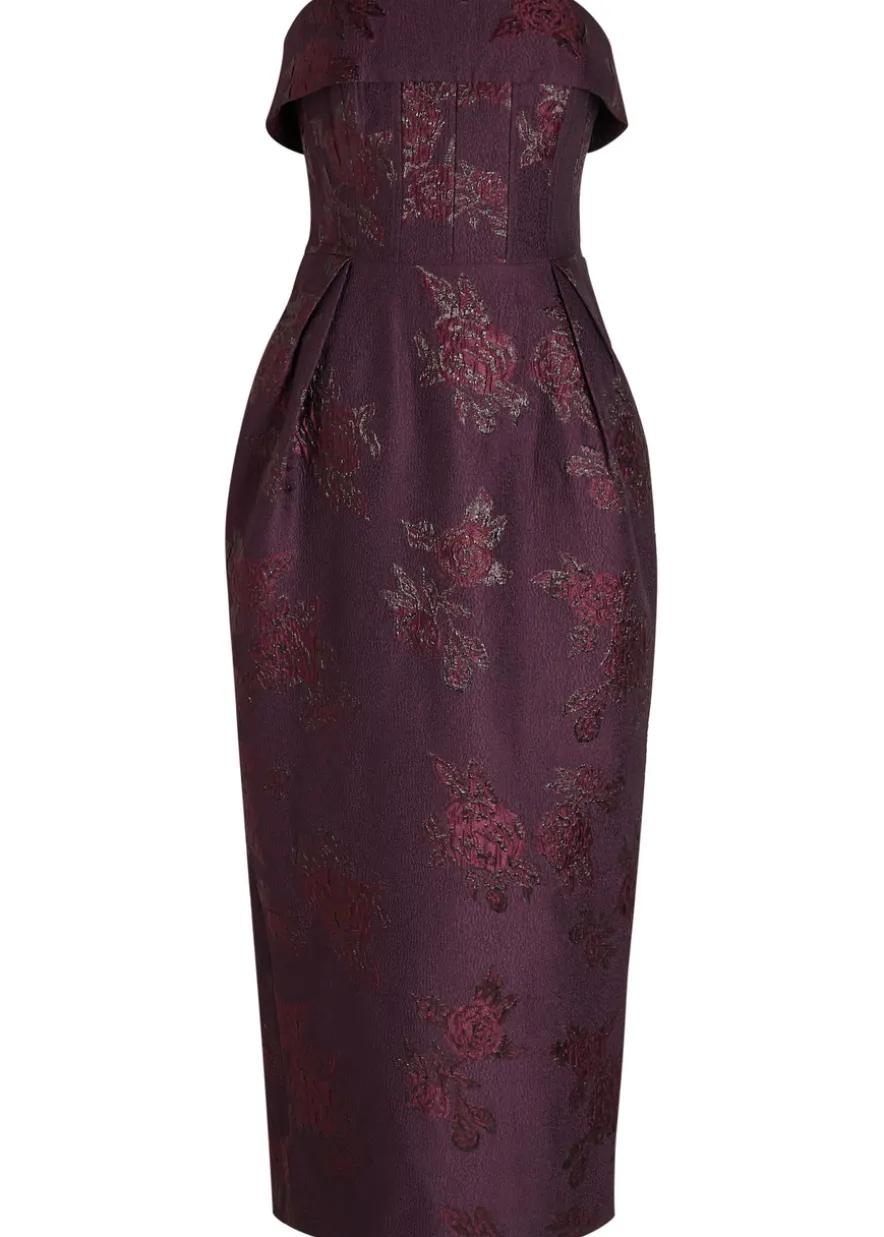 Afina floral-brocade cloqué midi dress