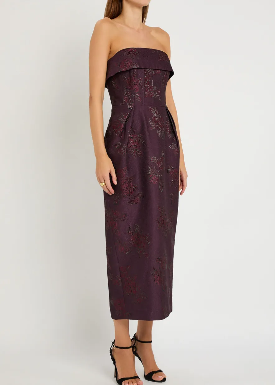 Afina floral-brocade cloqué midi dress