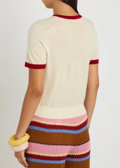 Airy Ringer contrast-trim cashmere T-shirt