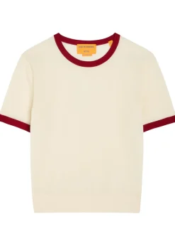 Airy Ringer contrast-trim cashmere T-shirt