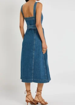 Alba panelled stretch-denim midi dress