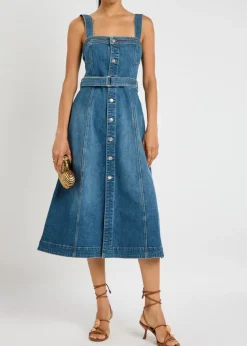 Alba panelled stretch-denim midi dress