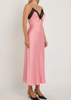 Alberta floral-jacquard lace and satin midi slip dress