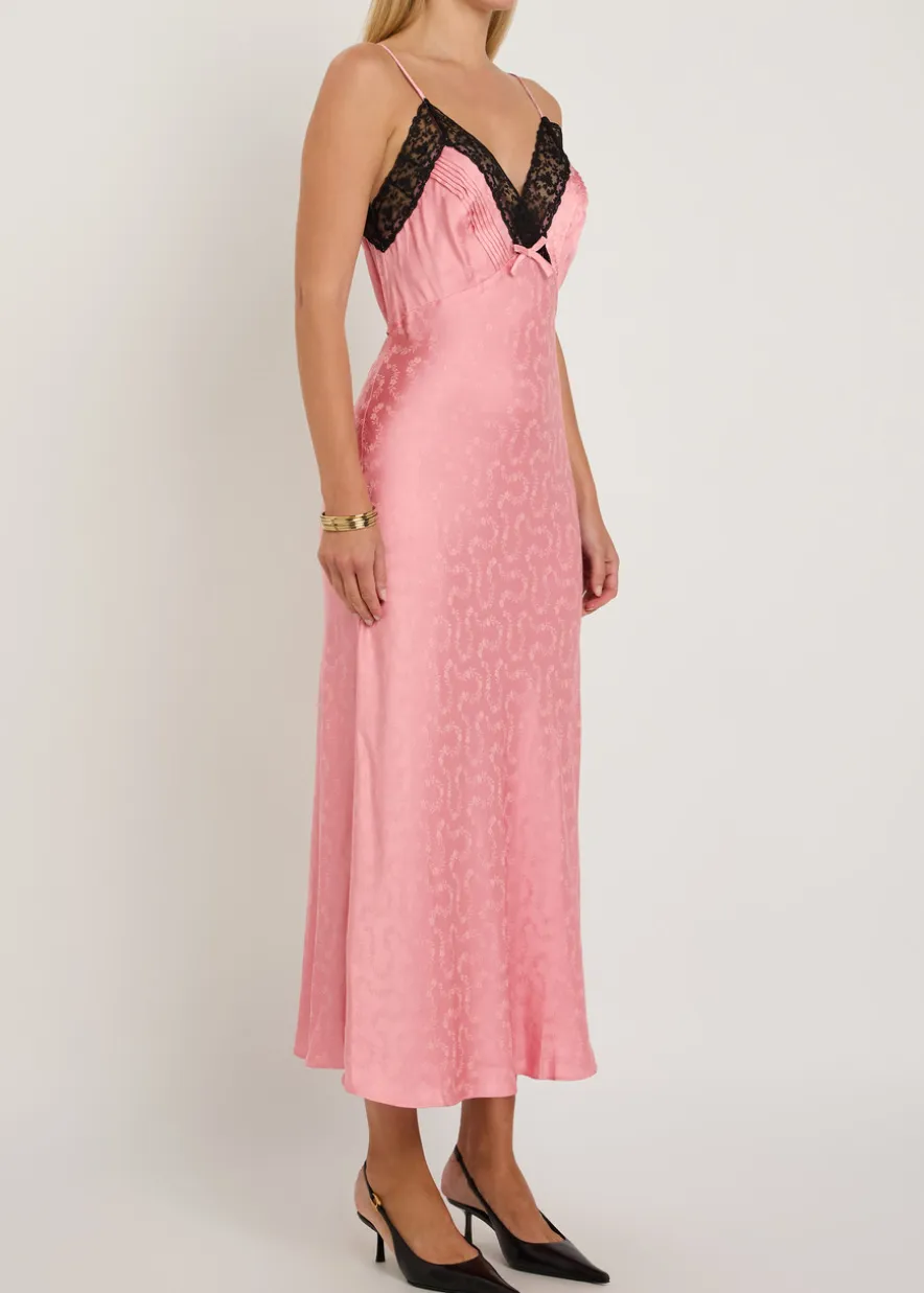 Alberta floral-jacquard lace and satin midi slip dress