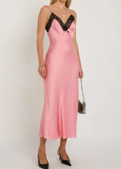 Alberta floral-jacquard lace and satin midi slip dress