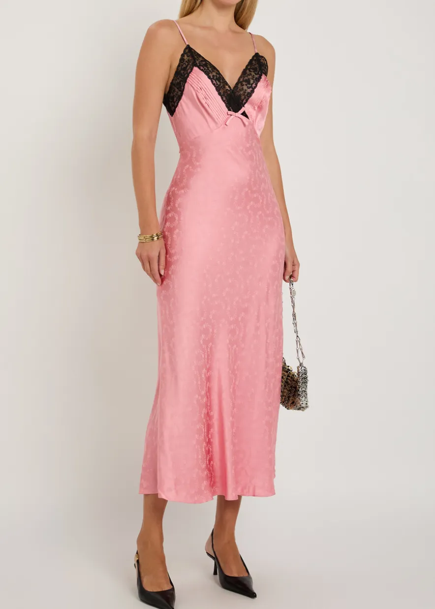 Alberta floral-jacquard lace and satin midi slip dress