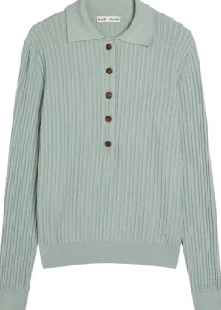 Alegria cable-knit silk-blend polo top