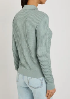 Alegria cable-knit silk-blend polo top