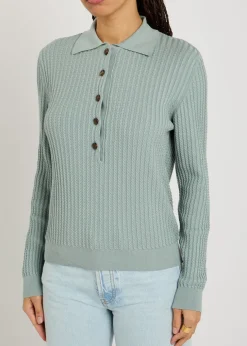 Alegria cable-knit silk-blend polo top