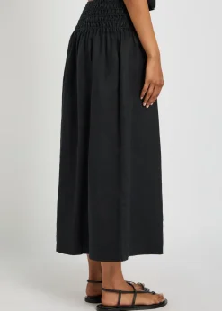 Alessa shirred linen midi skirt