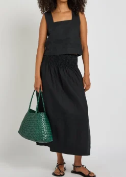 Alessa shirred linen midi skirt