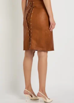 Alexandra corset-effect leather knee-length skirt