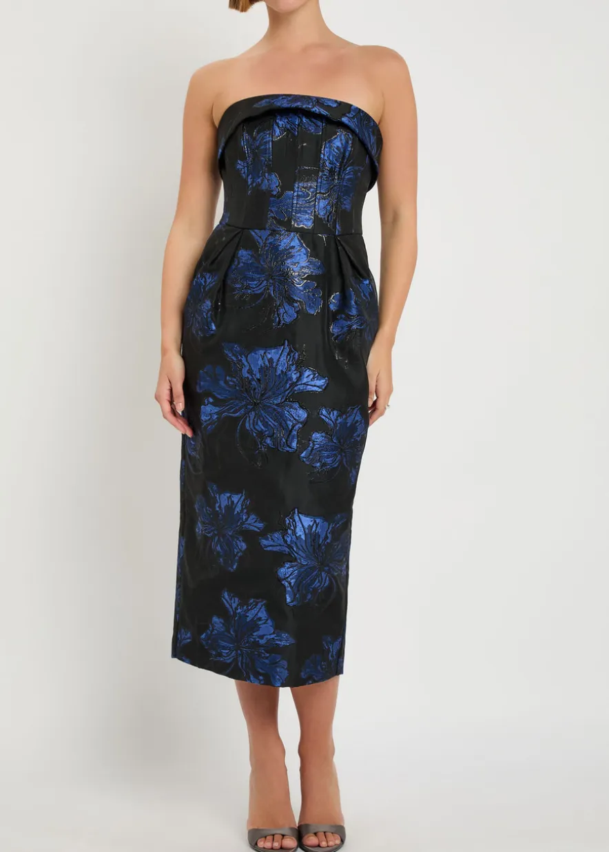 Alexandra floral-jacquard woven midi dress