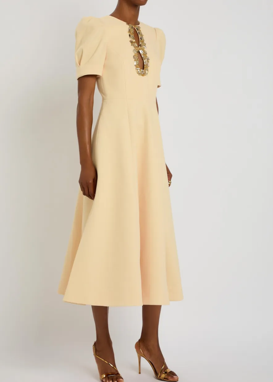 Alexandrite crystal-embellished crepe midi dress