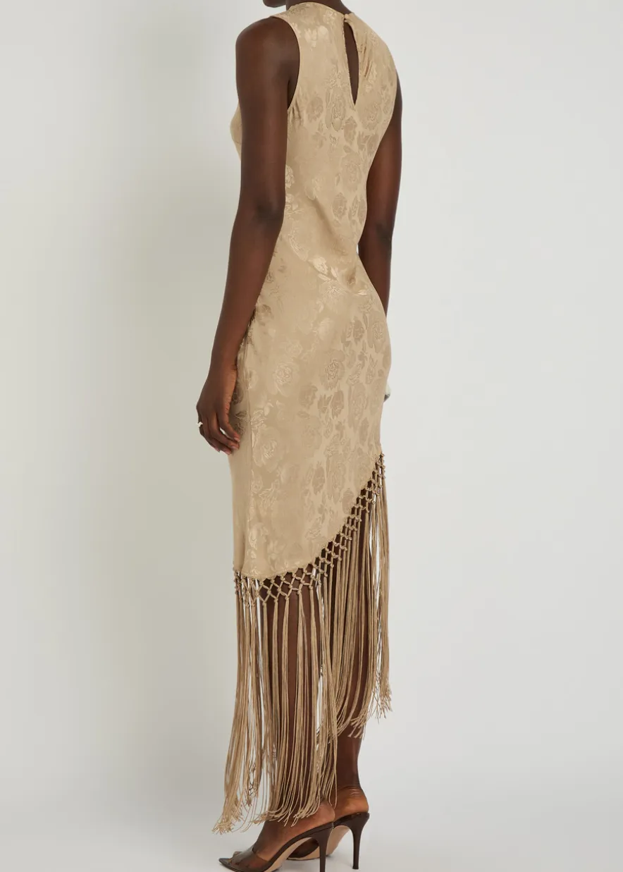 Alexina asymmetric tassel silk-blend midi dress