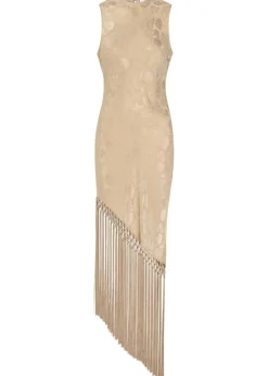 Alexina asymmetric tassel silk-blend midi dress