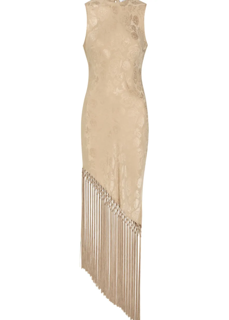 Alexina asymmetric tassel silk-blend midi dress