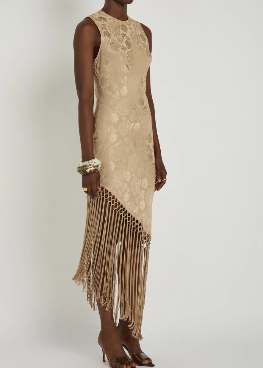 Alexina asymmetric tassel silk-blend midi dress