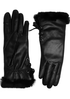 Aliette faux fur-trimmed leather gloves