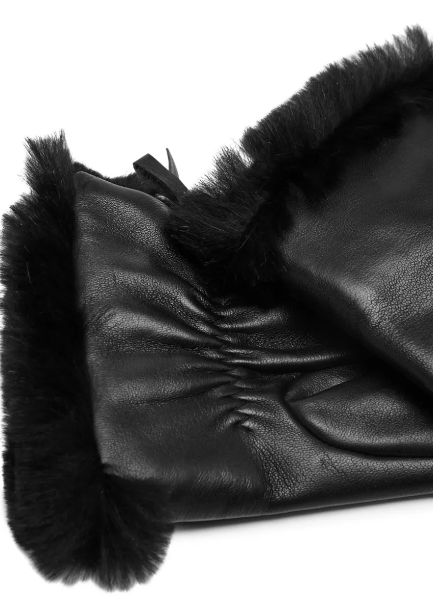Aliette faux fur-trimmed leather gloves